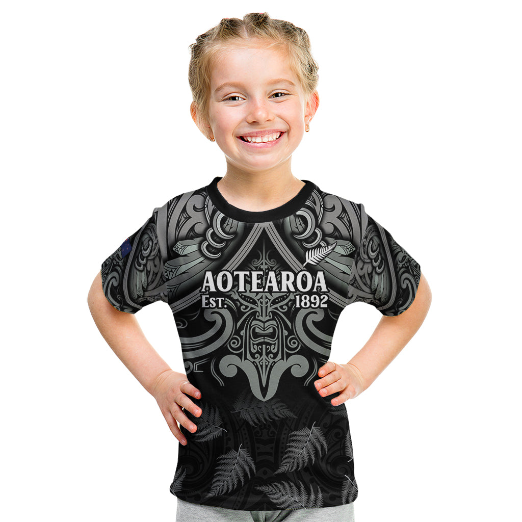 Custom New Zealand Silver Fern Rugby Kid T Shirt All Black Since 1892 Aotearoa Moko Maori - Vibe Hoodie Shop