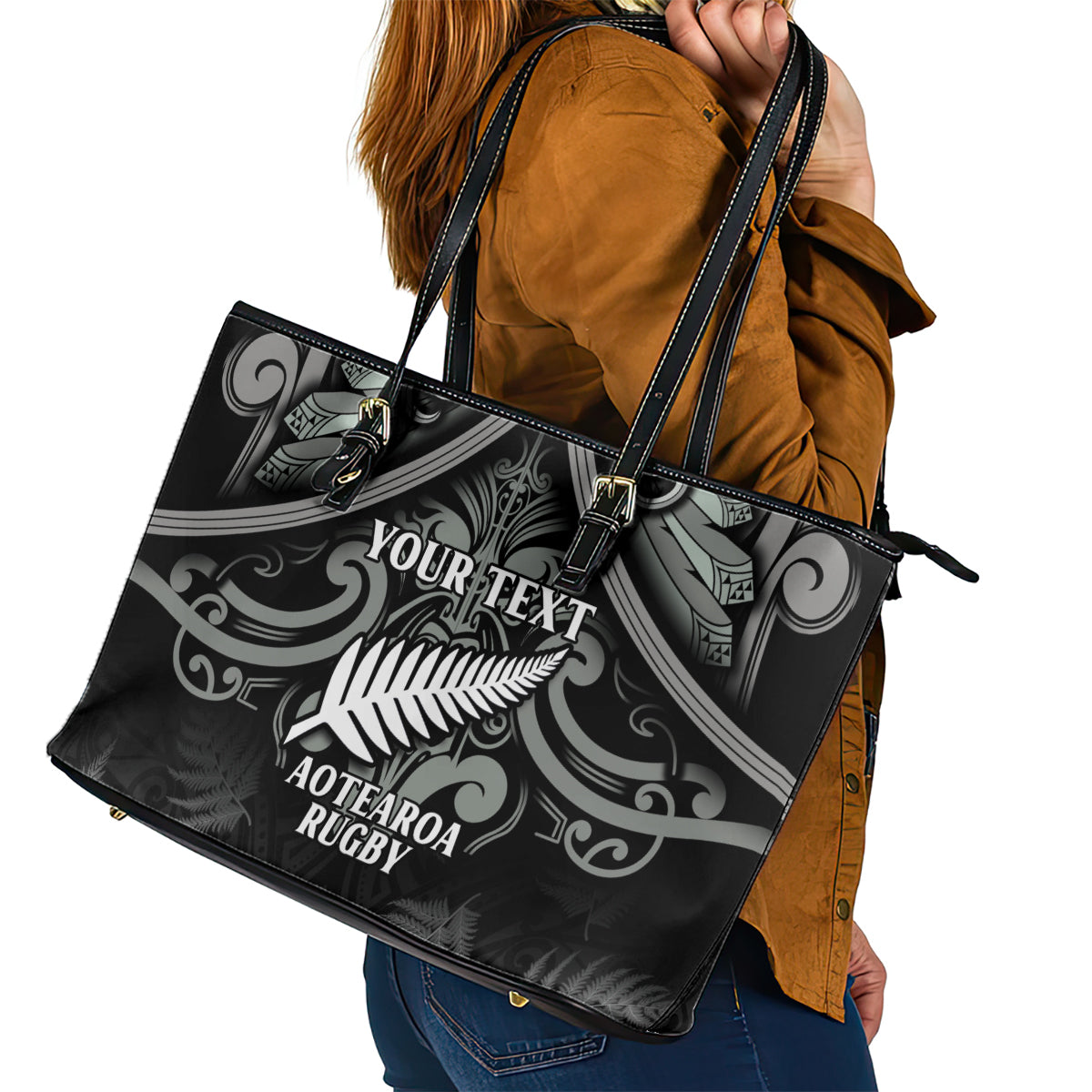 Custom New Zealand Silver Fern Rugby Leather Tote Bag All Black Since 1892 Aotearoa Moko Maori