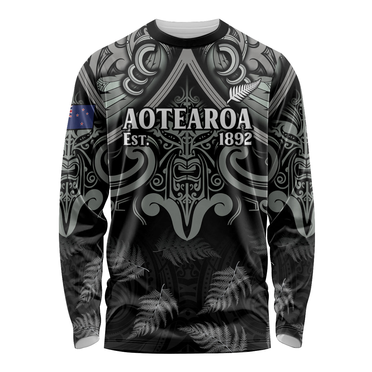 Custom New Zealand Silver Fern Rugby Long Sleeve Shirt All Black Since 1892 Aotearoa Moko Maori - Vibe Hoodie Shop