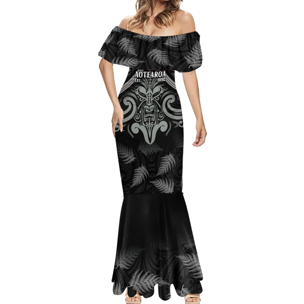 Custom New Zealand Silver Fern Rugby Mermaid Dress All Black Since 1892 Aotearoa Moko Maori
