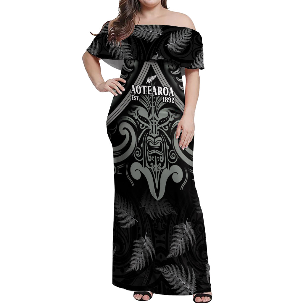 Custom New Zealand Silver Fern Rugby Off Shoulder Maxi Dress All Black Since 1892 Aotearoa Moko Maori