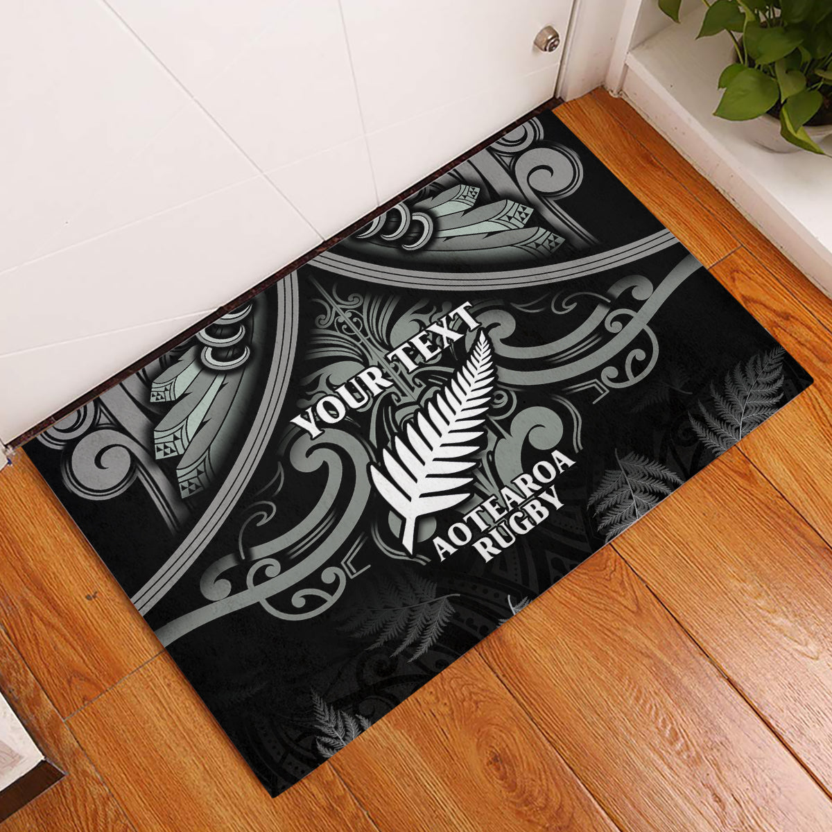 Custom New Zealand Silver Fern Rugby Rubber Doormat All Black Since 1892 Aotearoa Moko Maori