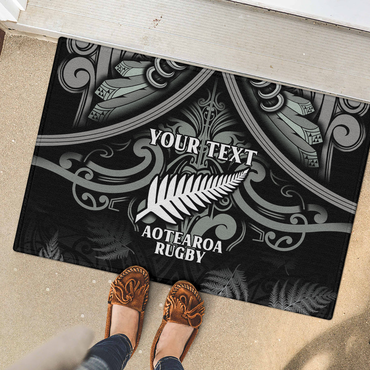 Custom New Zealand Silver Fern Rugby Rubber Doormat All Black Since 1892 Aotearoa Moko Maori