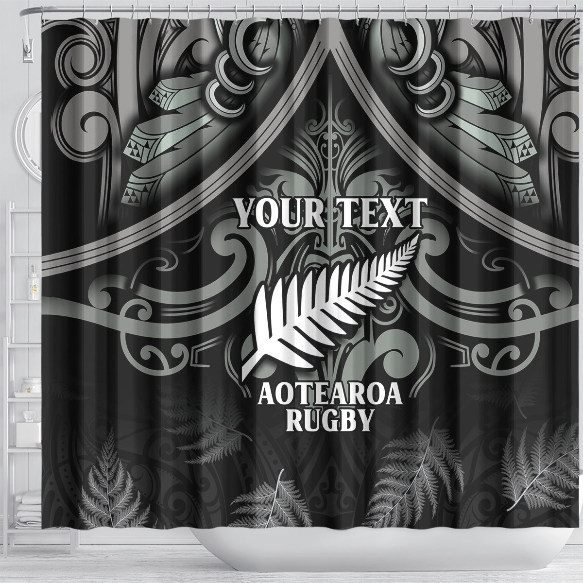 Custom New Zealand Silver Fern Rugby Shower Curtain All Black Since 1892 Aotearoa Moko Maori