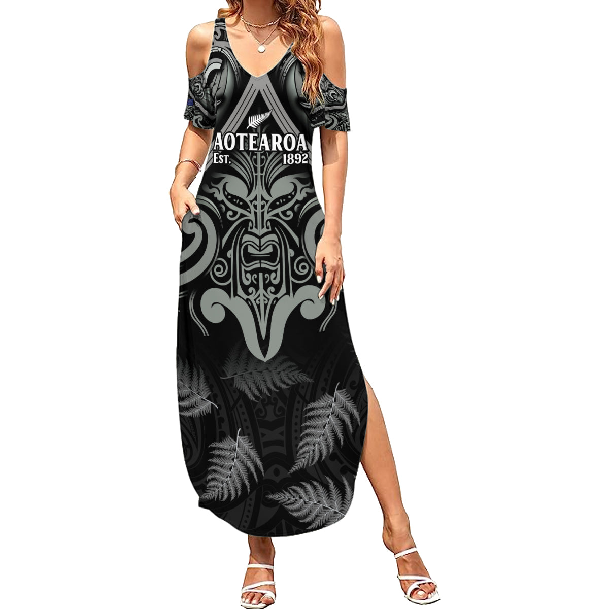Custom New Zealand Silver Fern Rugby Summer Maxi Dress All Black Since 1892 Aotearoa Moko Maori