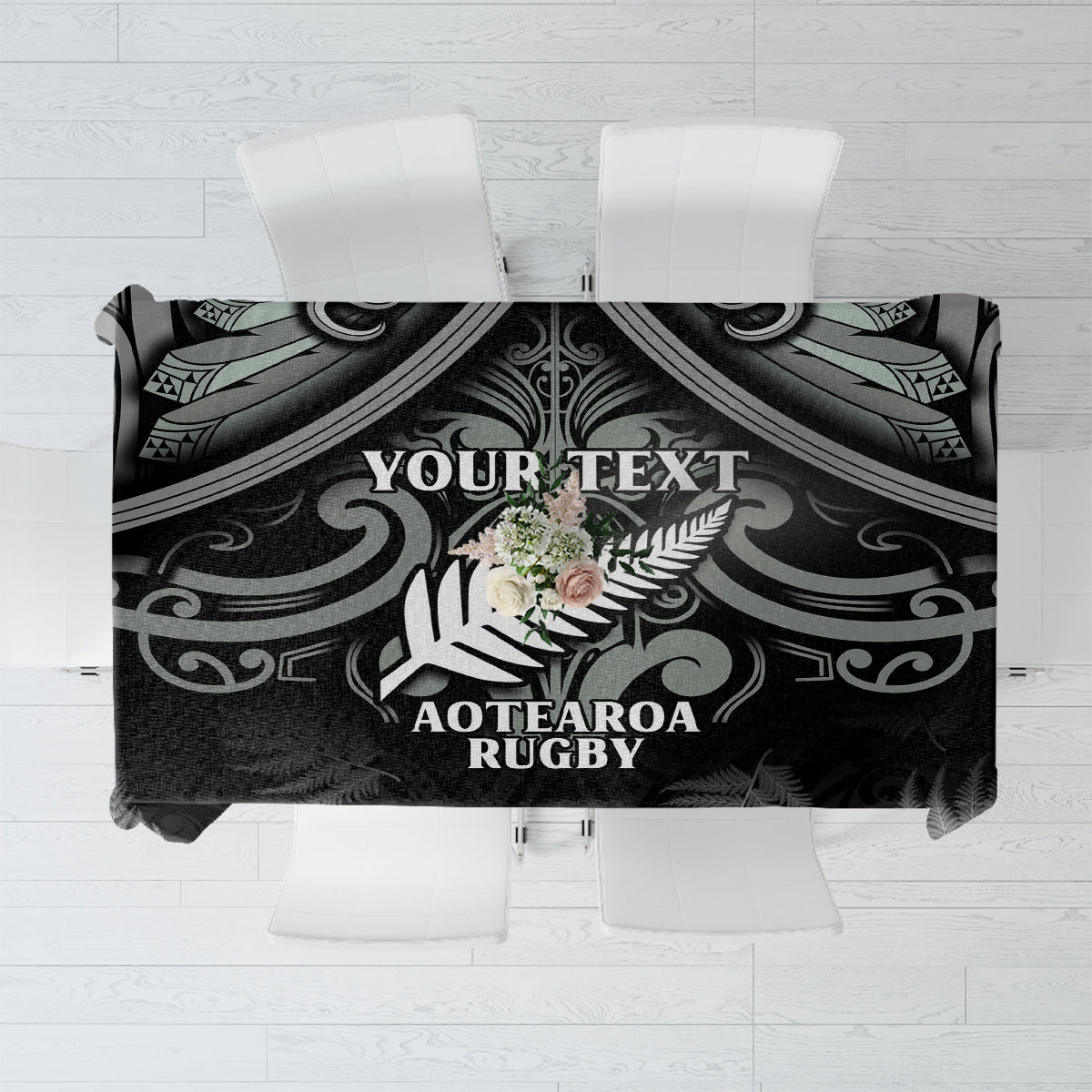 Custom New Zealand Silver Fern Rugby Tablecloth All Black Since 1892 Aotearoa Moko Maori