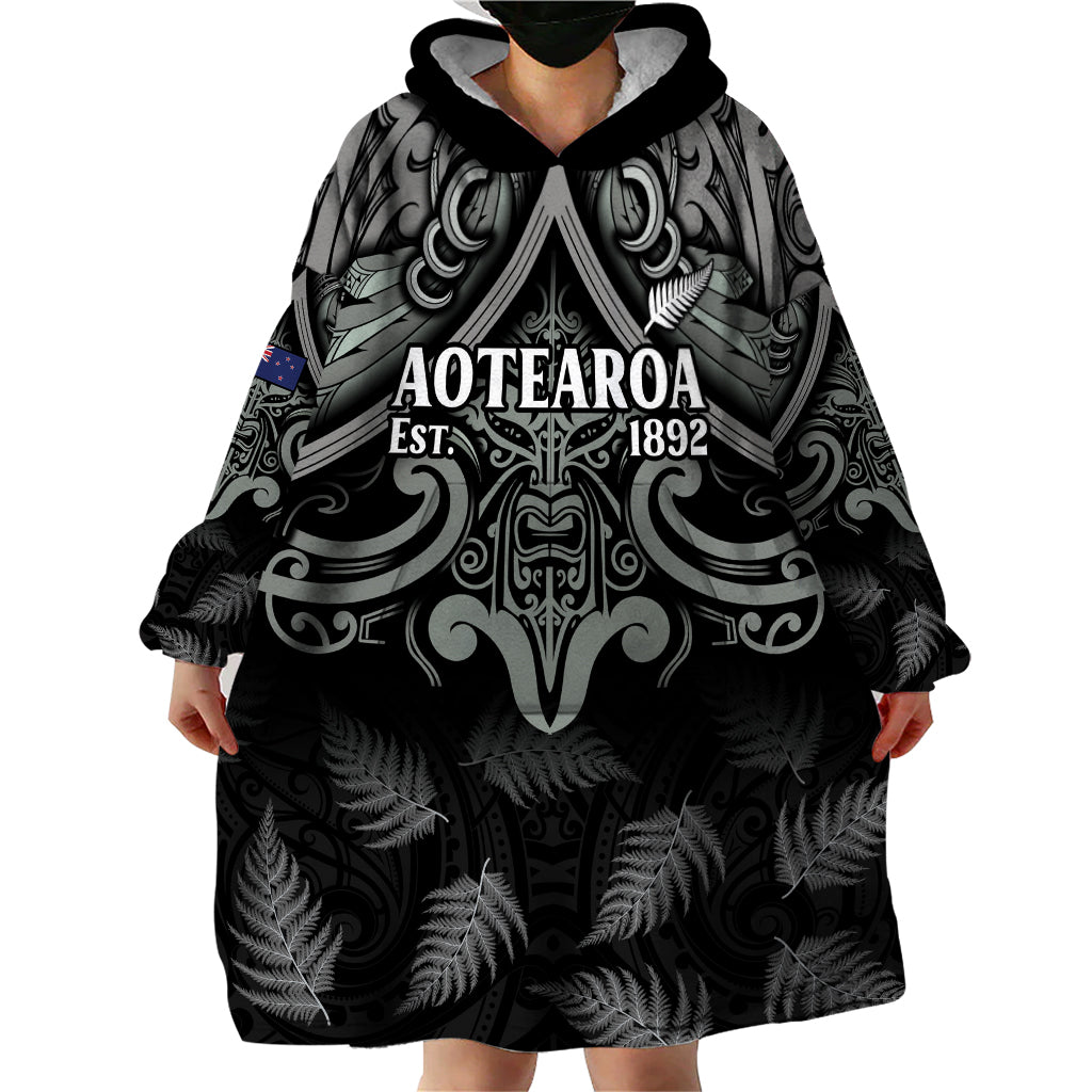 Custom New Zealand Silver Fern Rugby Wearable Blanket Hoodie All Black Since 1892 Aotearoa Moko Maori - Vibe Hoodie Shop