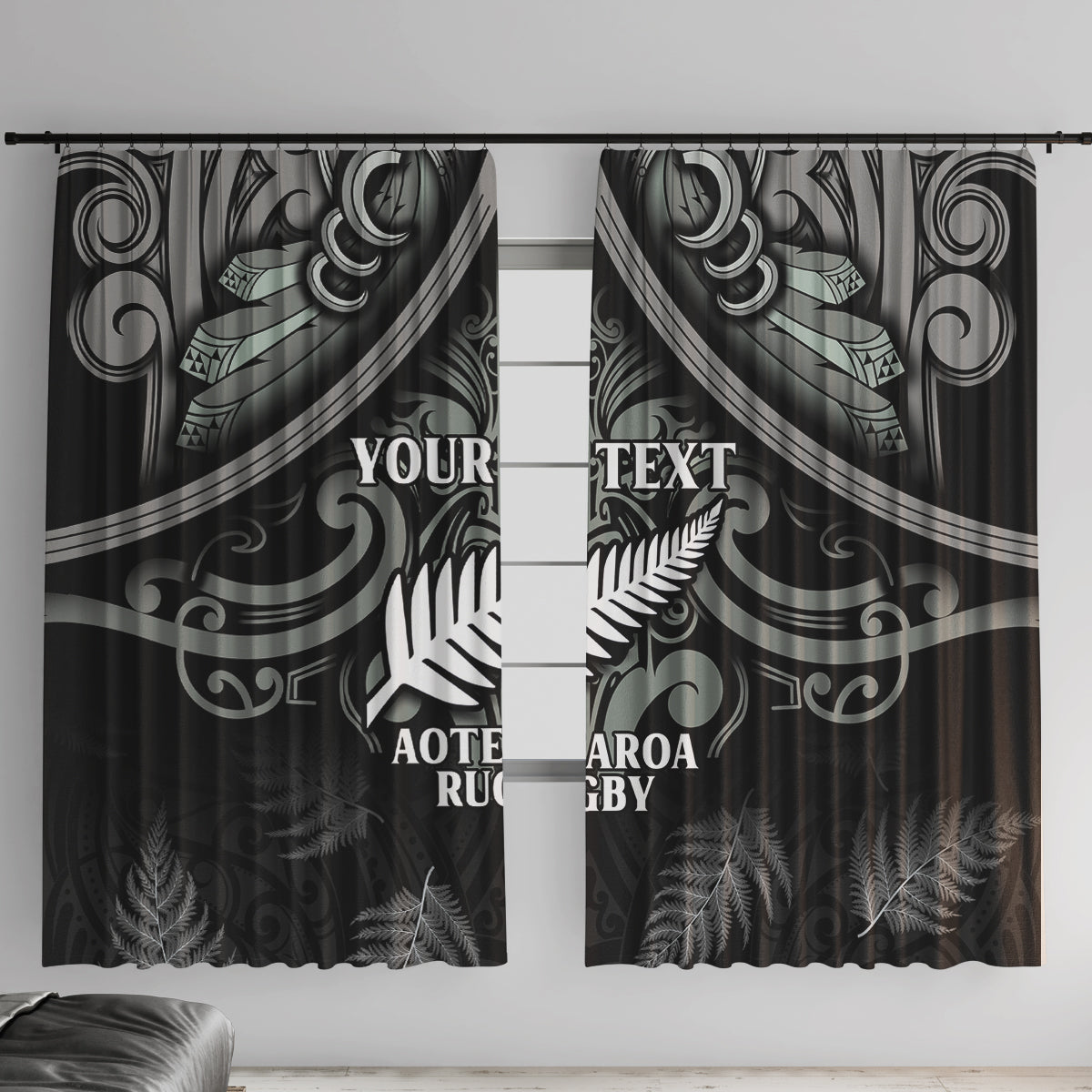 Custom New Zealand Silver Fern Rugby Window Curtain All Black Since 1892 Aotearoa Moko Maori