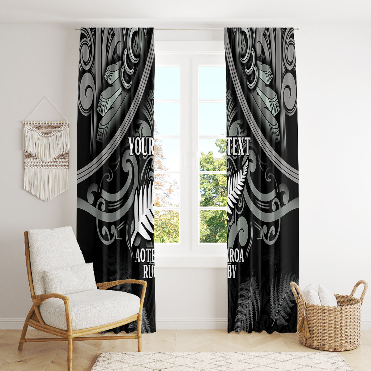 Custom New Zealand Silver Fern Rugby Window Curtain All Black Since 1892 Aotearoa Moko Maori