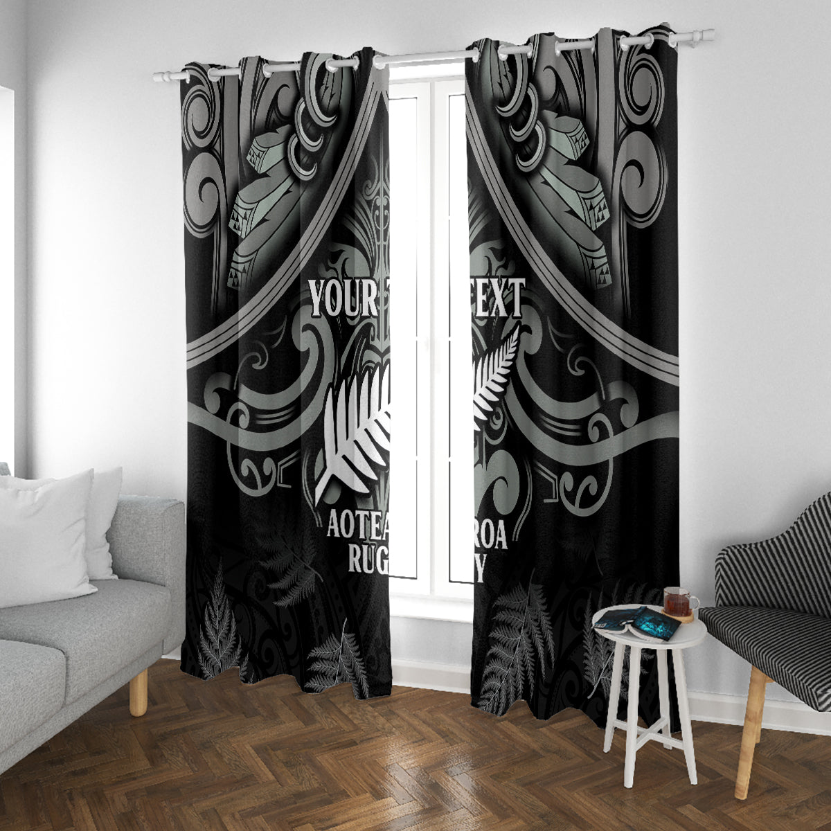 Custom New Zealand Silver Fern Rugby Window Curtain All Black Since 1892 Aotearoa Moko Maori