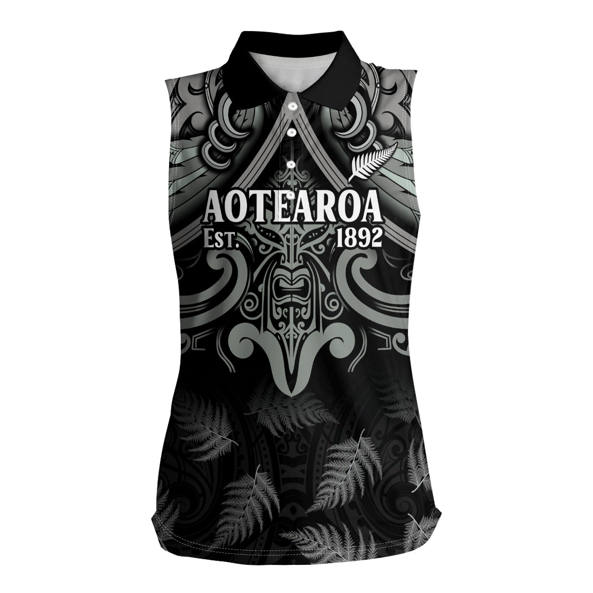 Custom New Zealand Silver Fern Rugby Women Sleeveless Polo Shirt All Black Since 1892 Aotearoa Moko Maori