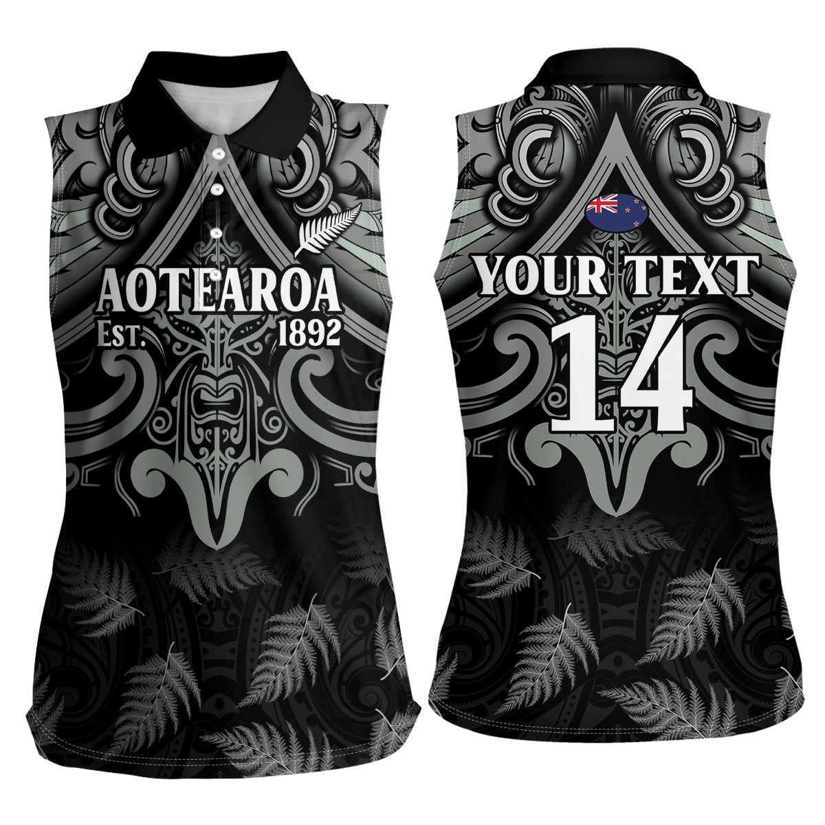Custom New Zealand Silver Fern Rugby Women Sleeveless Polo Shirt All Black Since 1892 Aotearoa Moko Maori