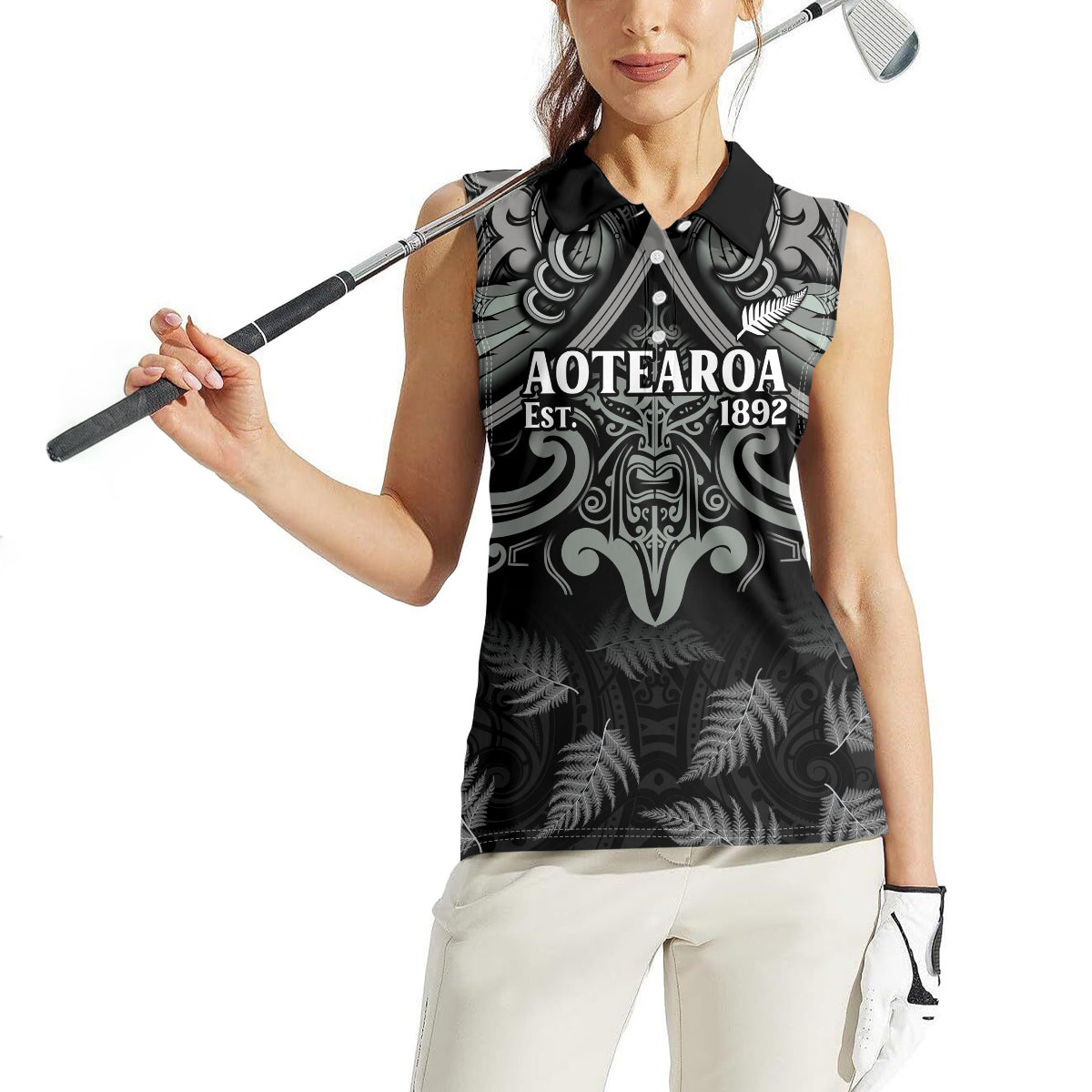 Custom New Zealand Silver Fern Rugby Women Sleeveless Polo Shirt All Black Since 1892 Aotearoa Moko Maori