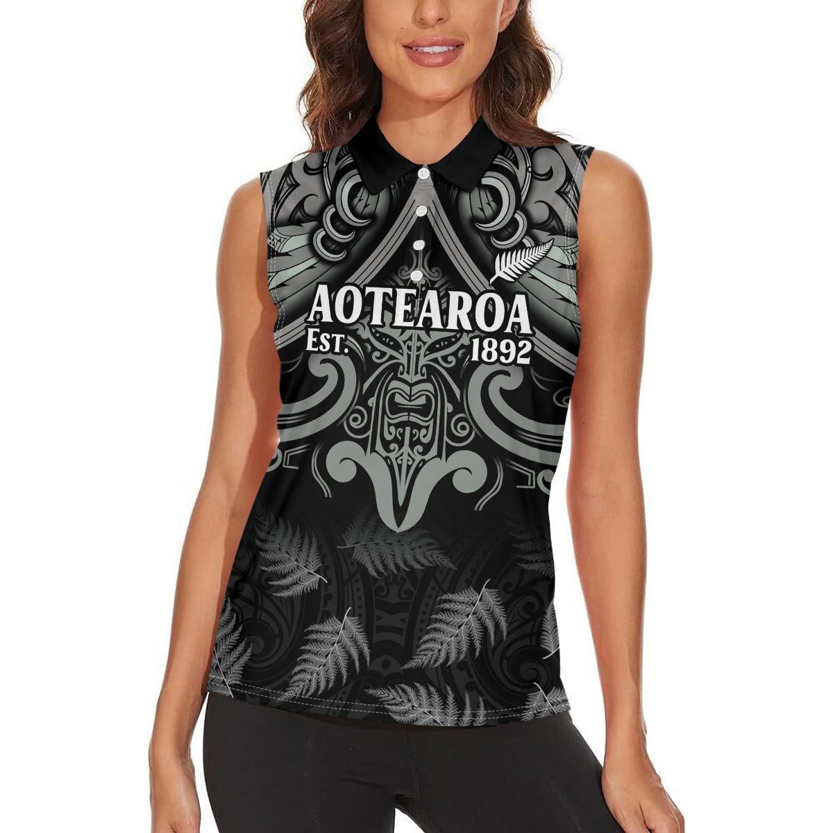 Custom New Zealand Silver Fern Rugby Women Sleeveless Polo Shirt All Black Since 1892 Aotearoa Moko Maori