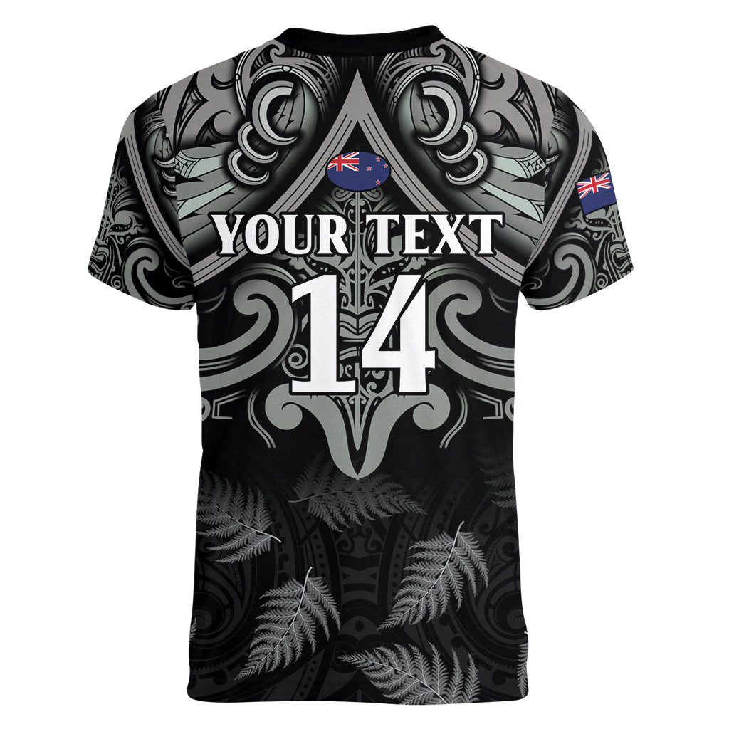 Custom New Zealand Silver Fern Rugby Women V-Neck T-Shirt All Black Since 1892 Aotearoa Moko Maori - Vibe Hoodie Shop