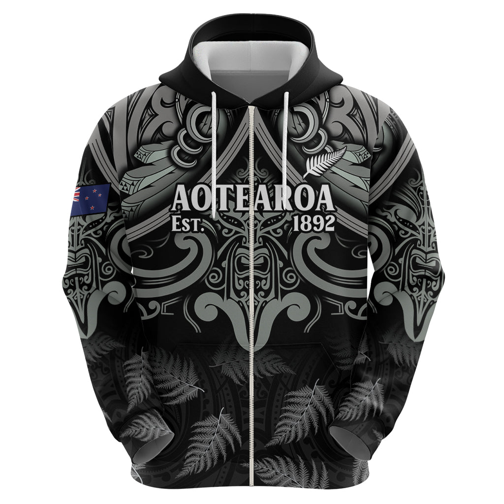 Custom New Zealand Silver Fern Rugby Zip Hoodie All Black Since 1892 Aotearoa Moko Maori - Vibe Hoodie Shop