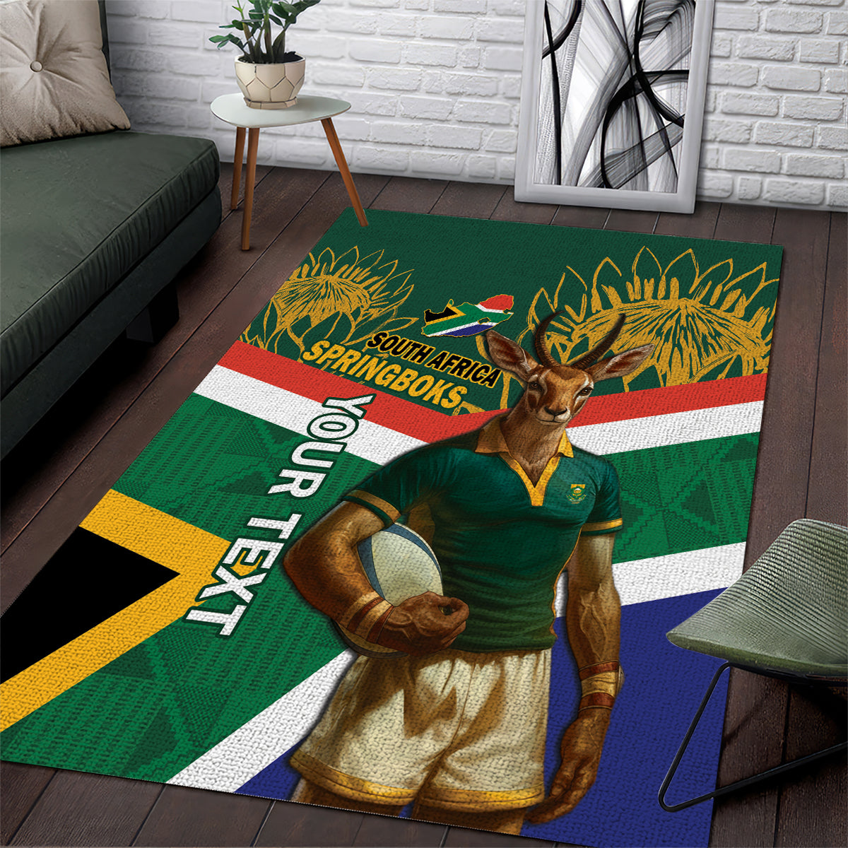 Custom South Africa Rugby Area Rug 2024 Go Springboks Mascot African Pattern - Vibe Hoodie Shop