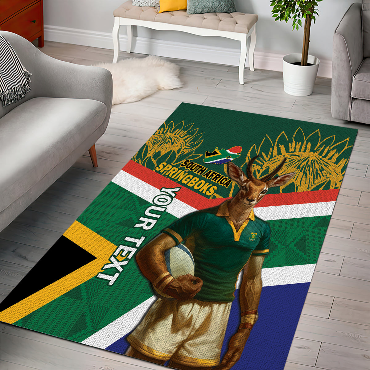 Custom South Africa Rugby Area Rug 2024 Go Springboks Mascot African Pattern - Vibe Hoodie Shop