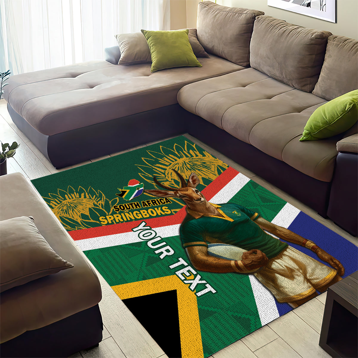 Custom South Africa Rugby Area Rug 2024 Go Springboks Mascot African Pattern - Vibe Hoodie Shop