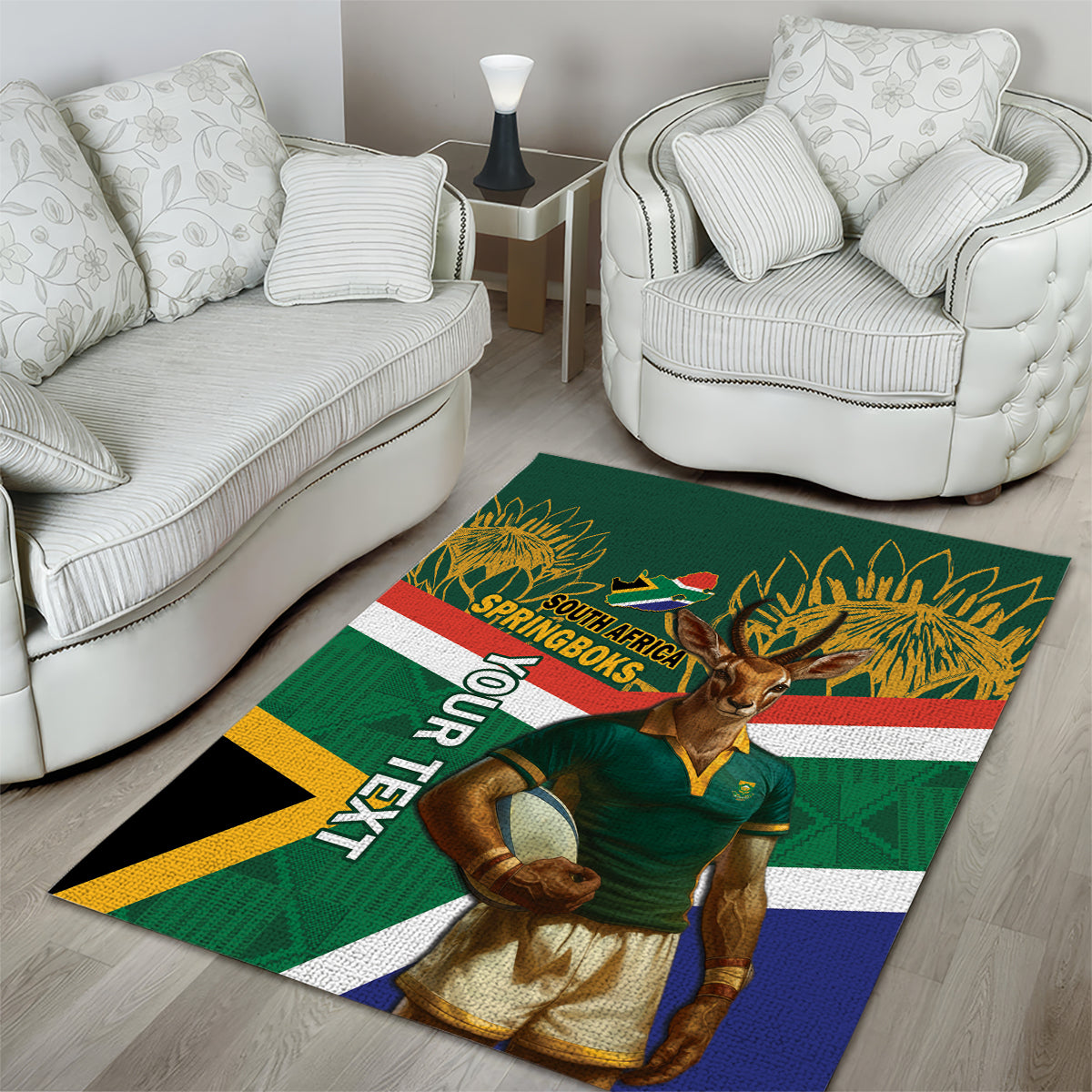 Custom South Africa Rugby Area Rug 2024 Go Springboks Mascot African Pattern - Vibe Hoodie Shop