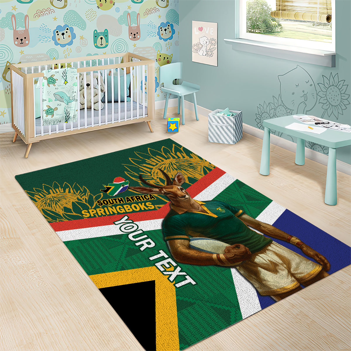 Custom South Africa Rugby Area Rug 2024 Go Springboks Mascot African Pattern - Vibe Hoodie Shop