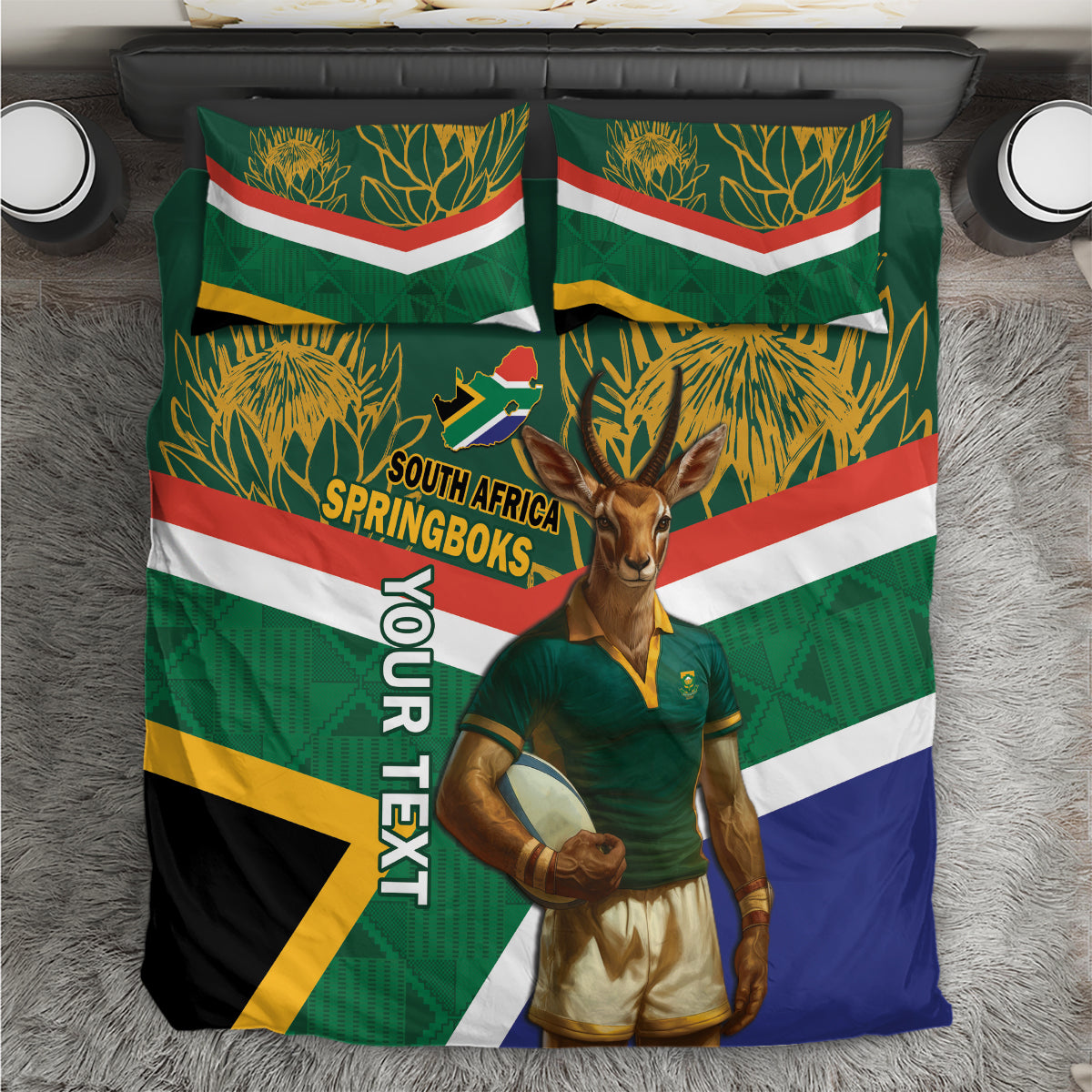 Custom South Africa Rugby Bedding Set 2024 Go Springboks Mascot African Pattern - Vibe Hoodie Shop