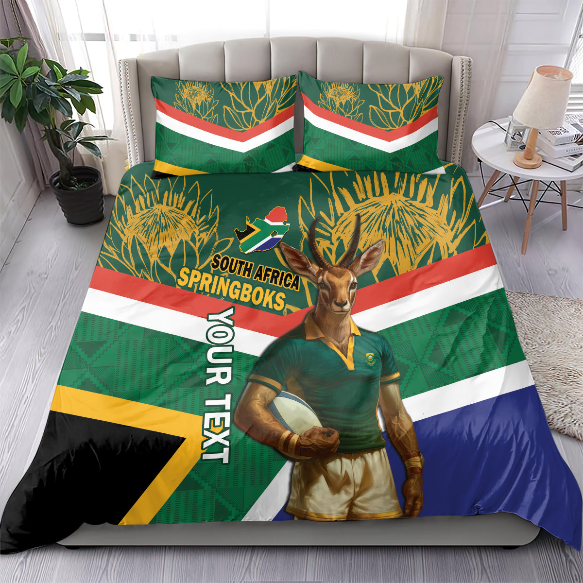Custom South Africa Rugby Bedding Set 2024 Go Springboks Mascot African Pattern - Vibe Hoodie Shop