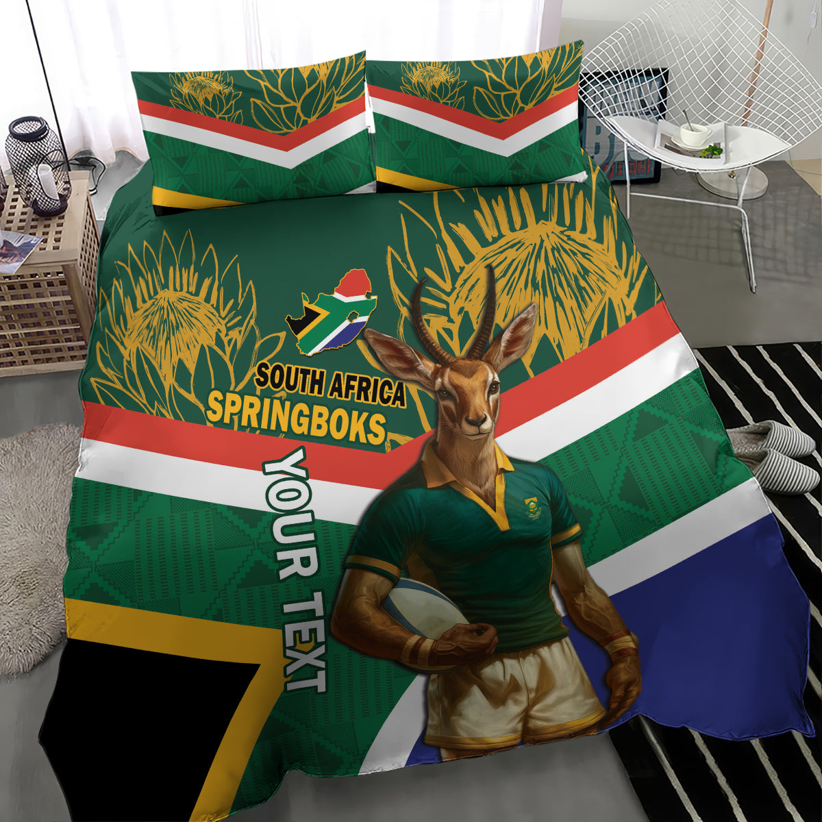 Custom South Africa Rugby Bedding Set 2024 Go Springboks Mascot African Pattern - Vibe Hoodie Shop