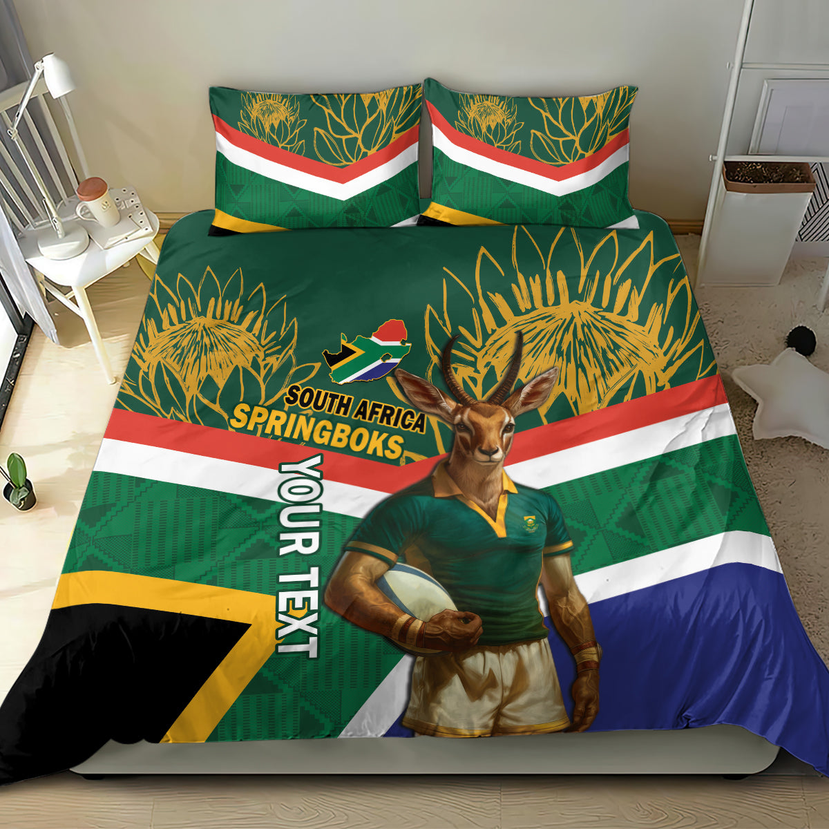 Custom South Africa Rugby Bedding Set 2024 Go Springboks Mascot African Pattern - Vibe Hoodie Shop