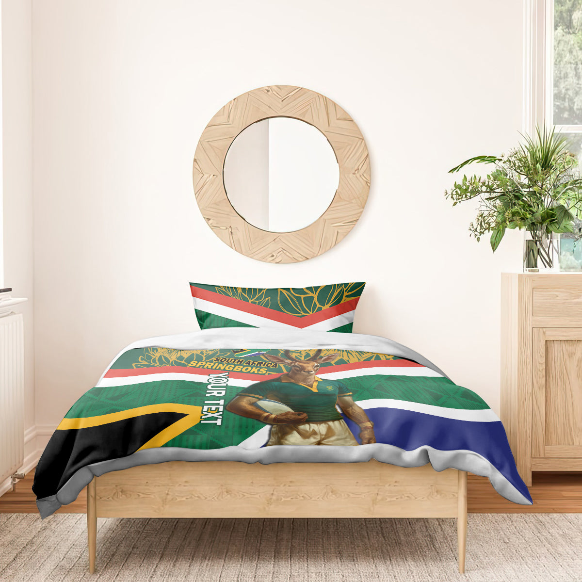 Custom South Africa Rugby Bedding Set 2024 Go Springboks Mascot African Pattern - Vibe Hoodie Shop