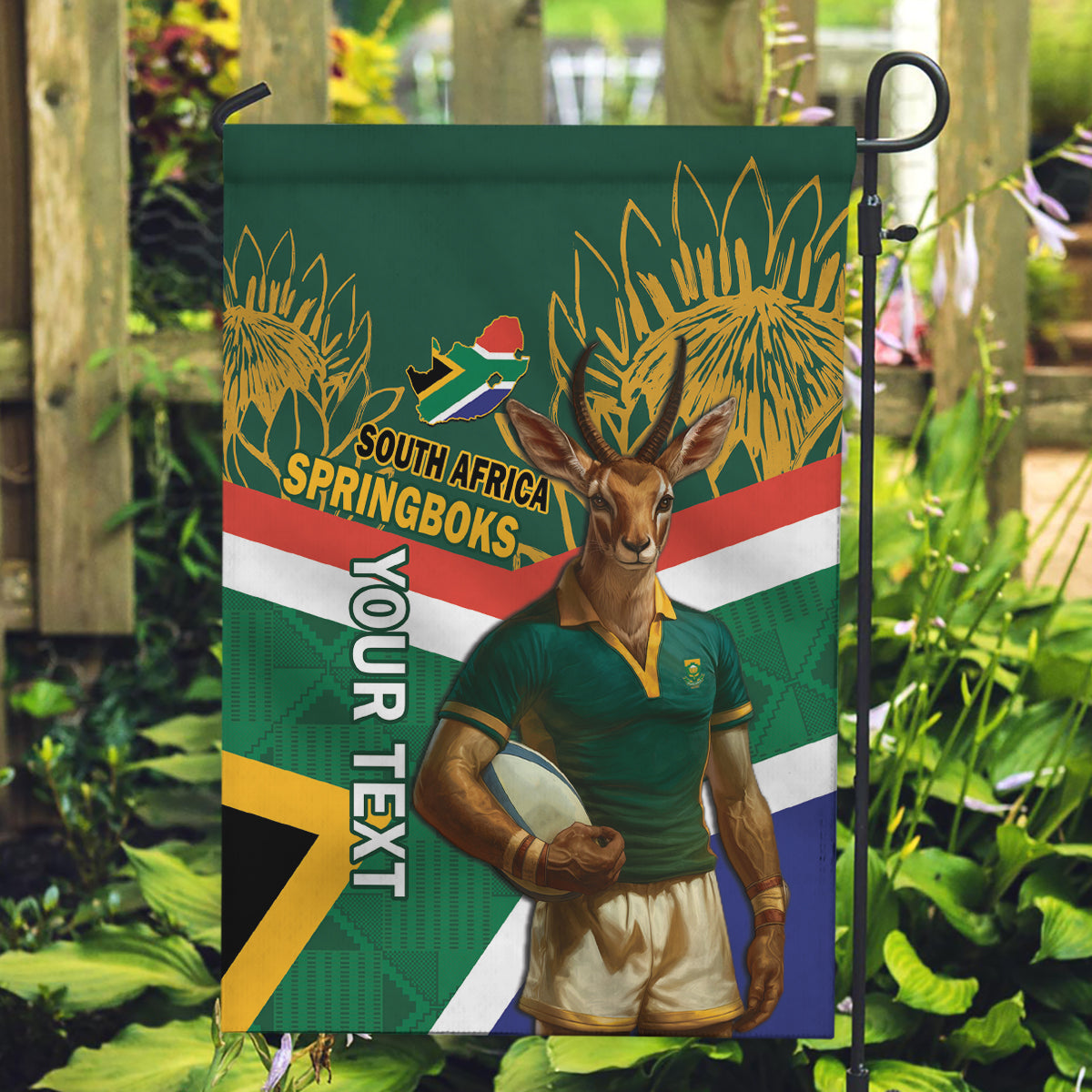 Custom South Africa Rugby Garden Flag 2024 Go Springboks Mascot African Pattern - Vibe Hoodie Shop