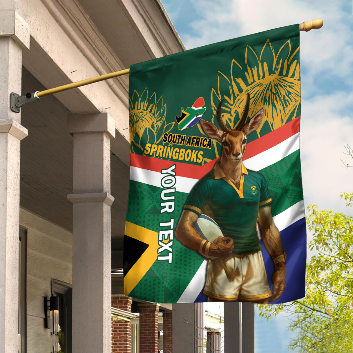 Custom South Africa Rugby Garden Flag 2024 Go Springboks Mascot African Pattern - Vibe Hoodie Shop