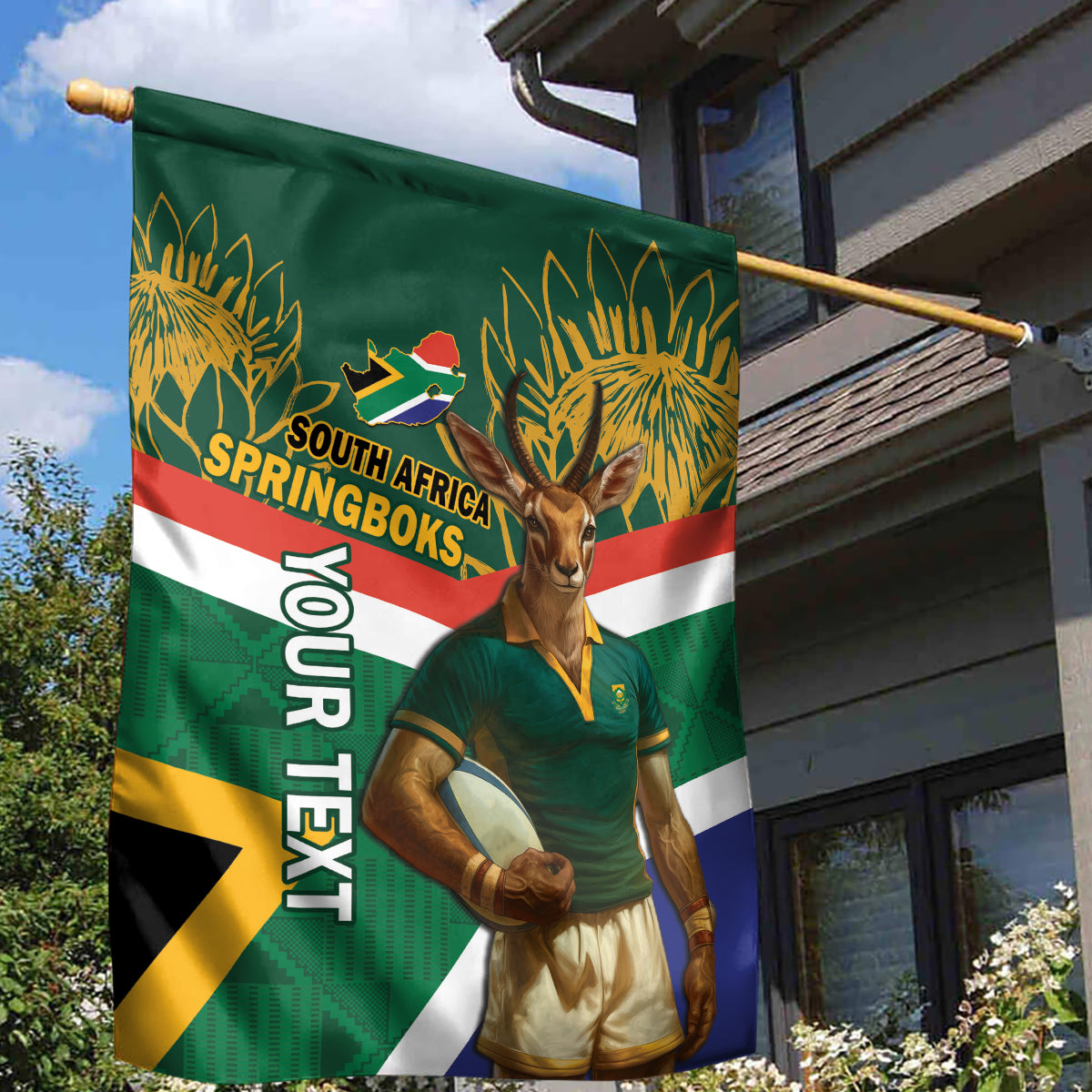 Custom South Africa Rugby Garden Flag 2024 Go Springboks Mascot African Pattern - Vibe Hoodie Shop