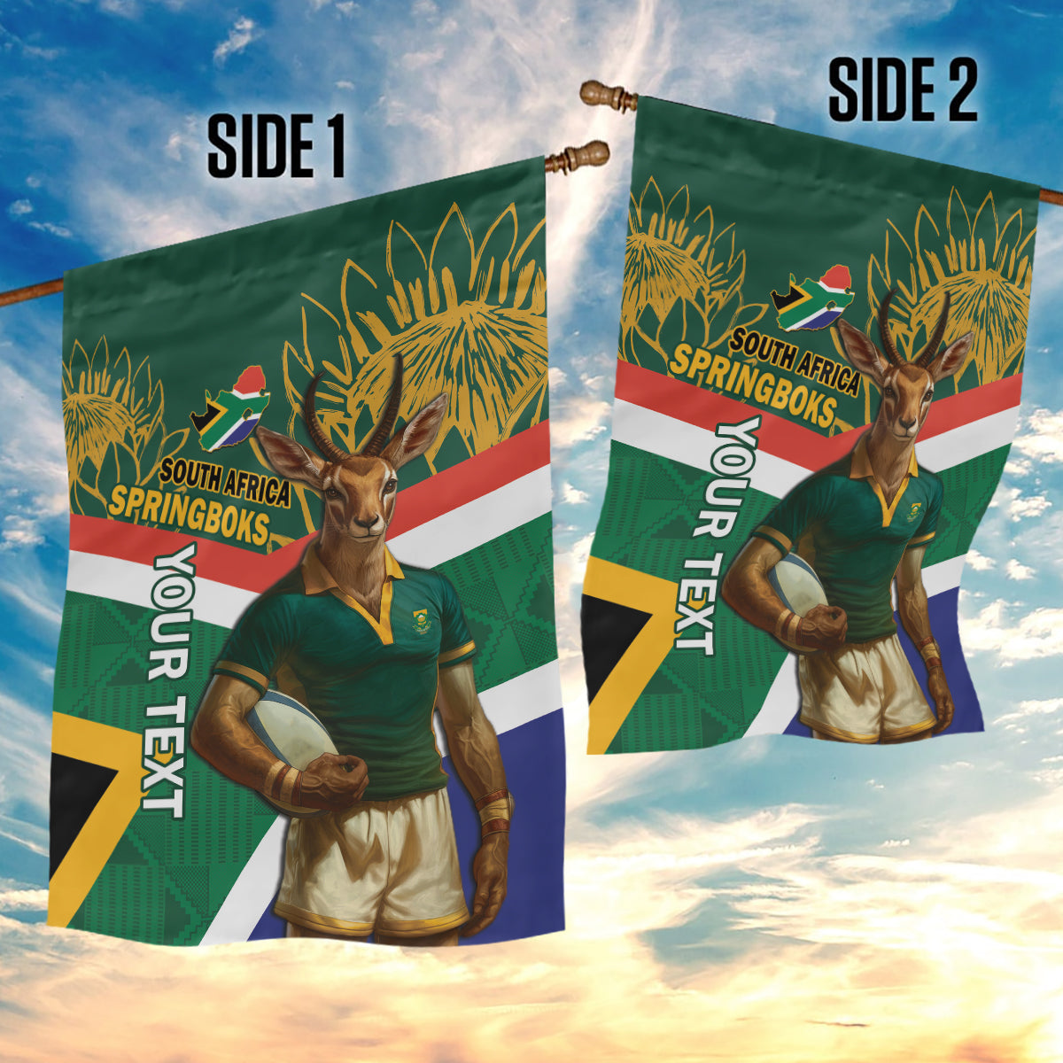 Custom South Africa Rugby Garden Flag 2024 Go Springboks Mascot African Pattern - Vibe Hoodie Shop