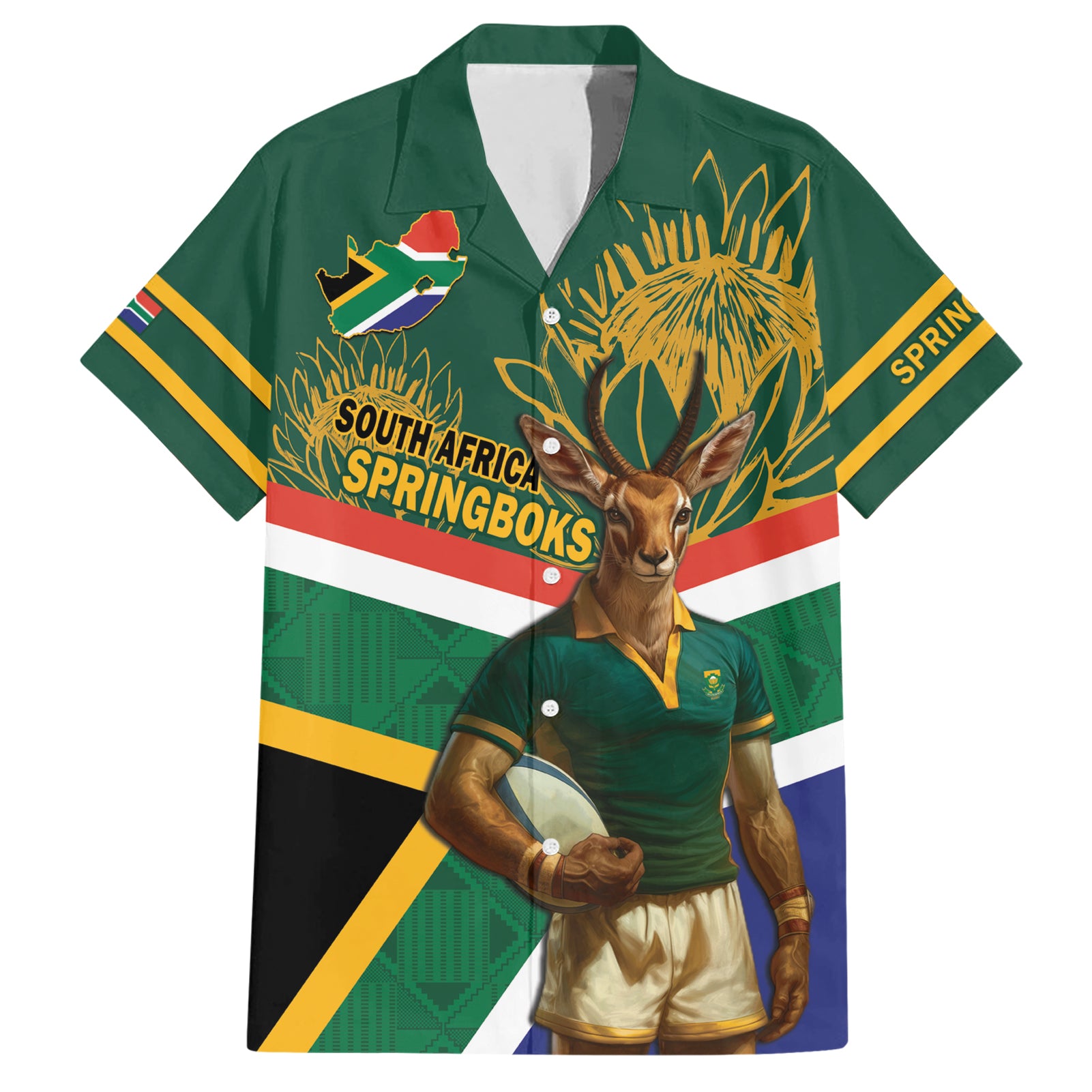 Custom South Africa Rugby Hawaiian Shirt 2024 Go Springboks Mascot African Pattern - Vibe Hoodie Shop