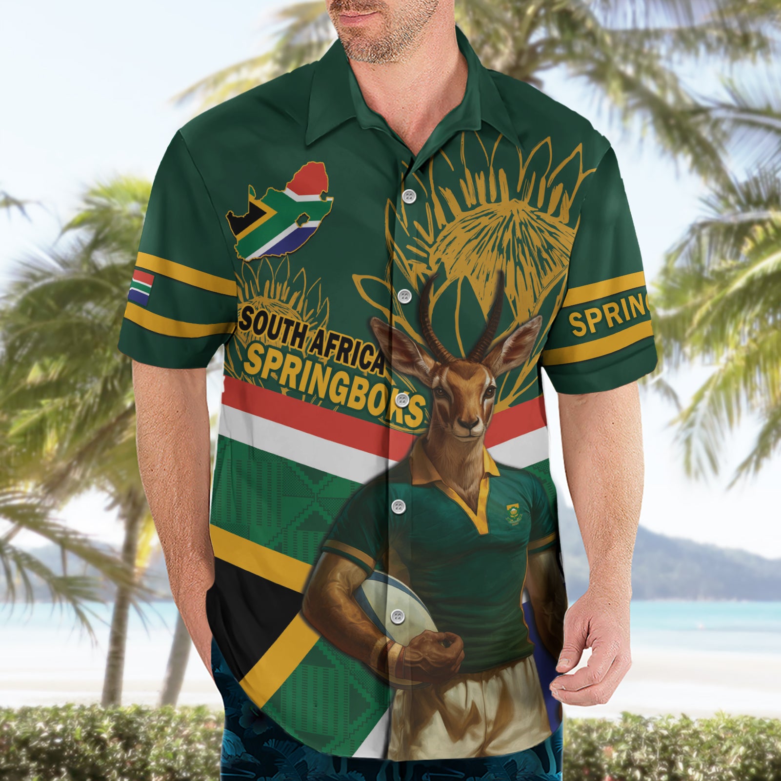 Custom South Africa Rugby Hawaiian Shirt 2024 Go Springboks Mascot African Pattern - Vibe Hoodie Shop