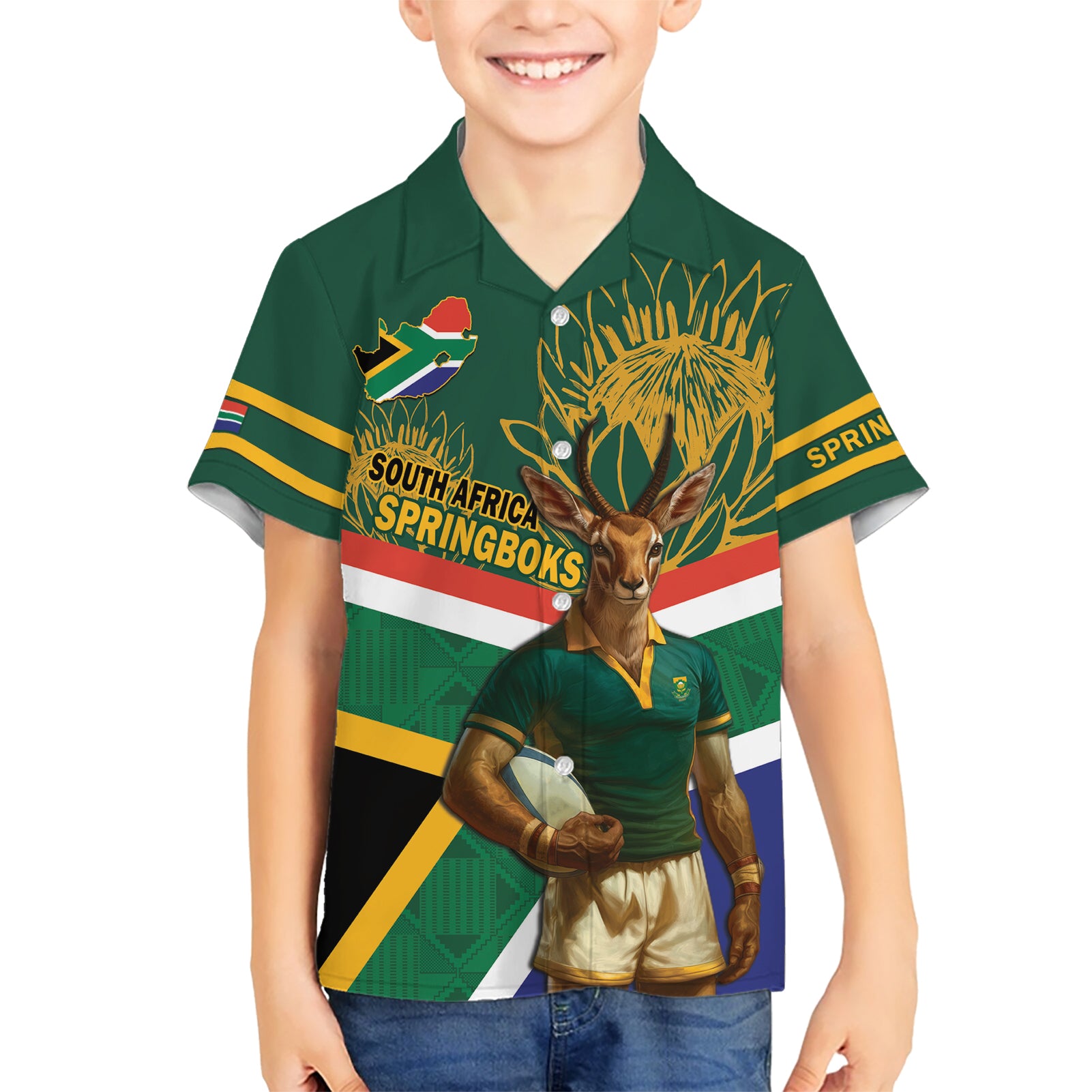 Custom South Africa Rugby Hawaiian Shirt 2024 Go Springboks Mascot African Pattern - Vibe Hoodie Shop