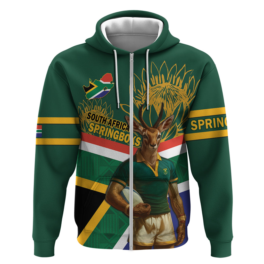 Custom South Africa Rugby Hoodie 2024 Go Springboks Mascot African Pattern - Vibe Hoodie Shop