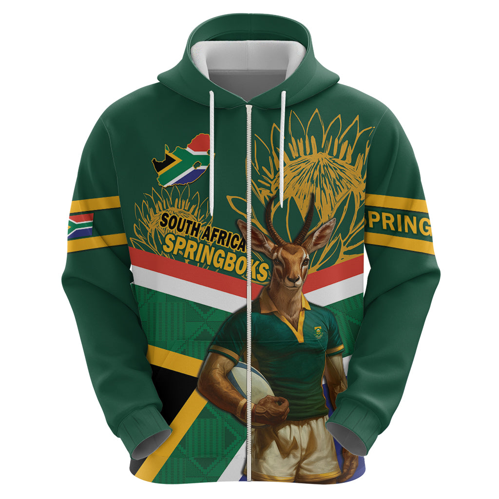 Custom South Africa Rugby Hoodie 2024 Go Springboks Mascot African Pattern - Vibe Hoodie Shop