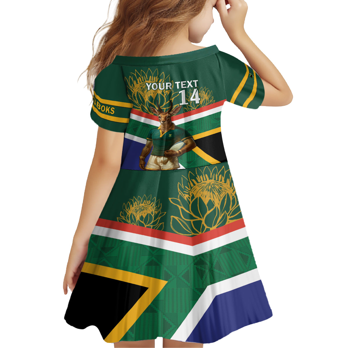 Custom South Africa Rugby Kid Short Sleeve Dress 2024 Go Springboks Mascot African Pattern - Vibe Hoodie Shop