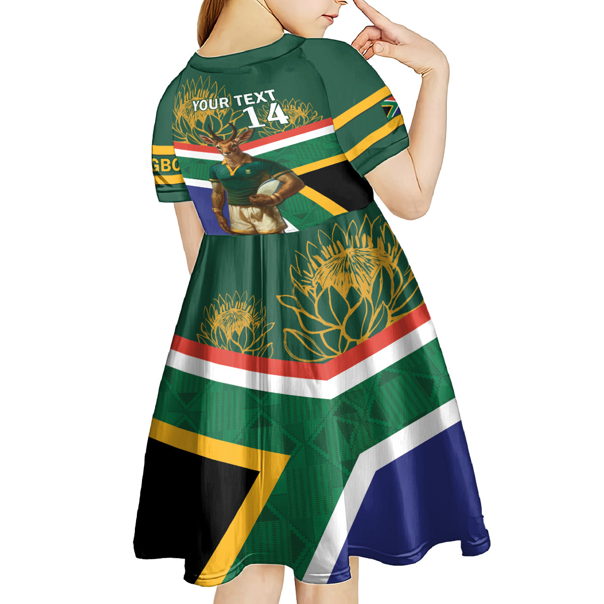 Custom South Africa Rugby Kid Short Sleeve Dress 2024 Go Springboks Mascot African Pattern - Vibe Hoodie Shop