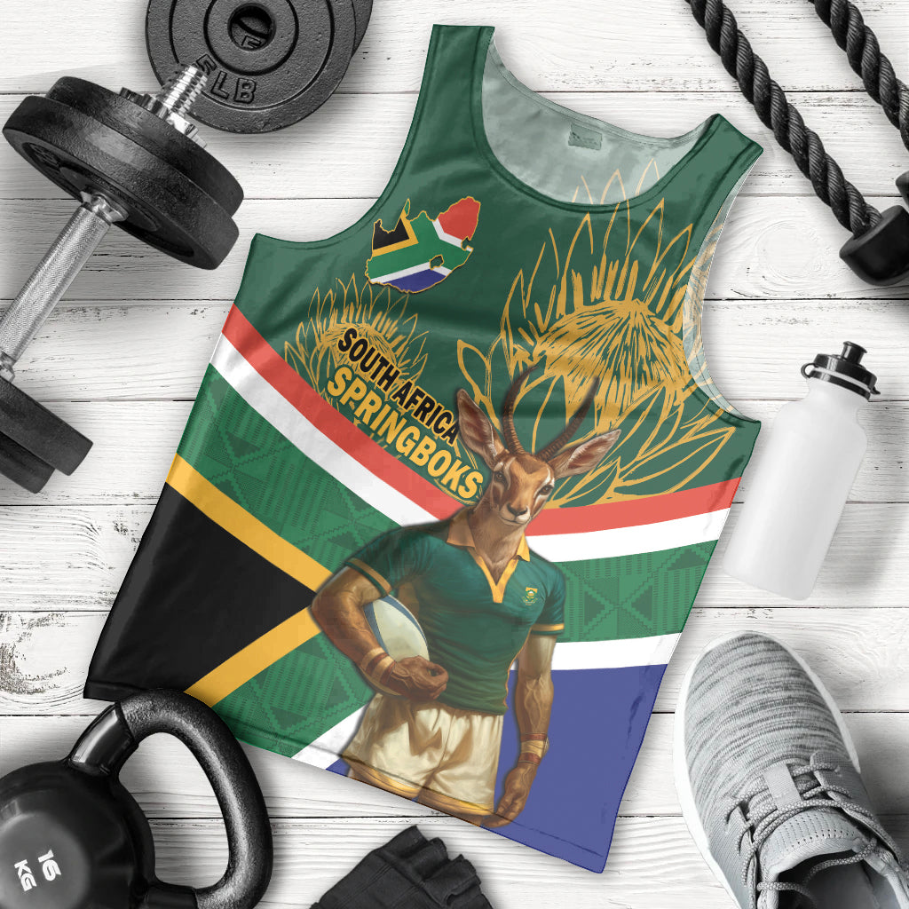 Custom South Africa Rugby Men Tank Top 2024 Go Springboks Mascot African Pattern - Vibe Hoodie Shop