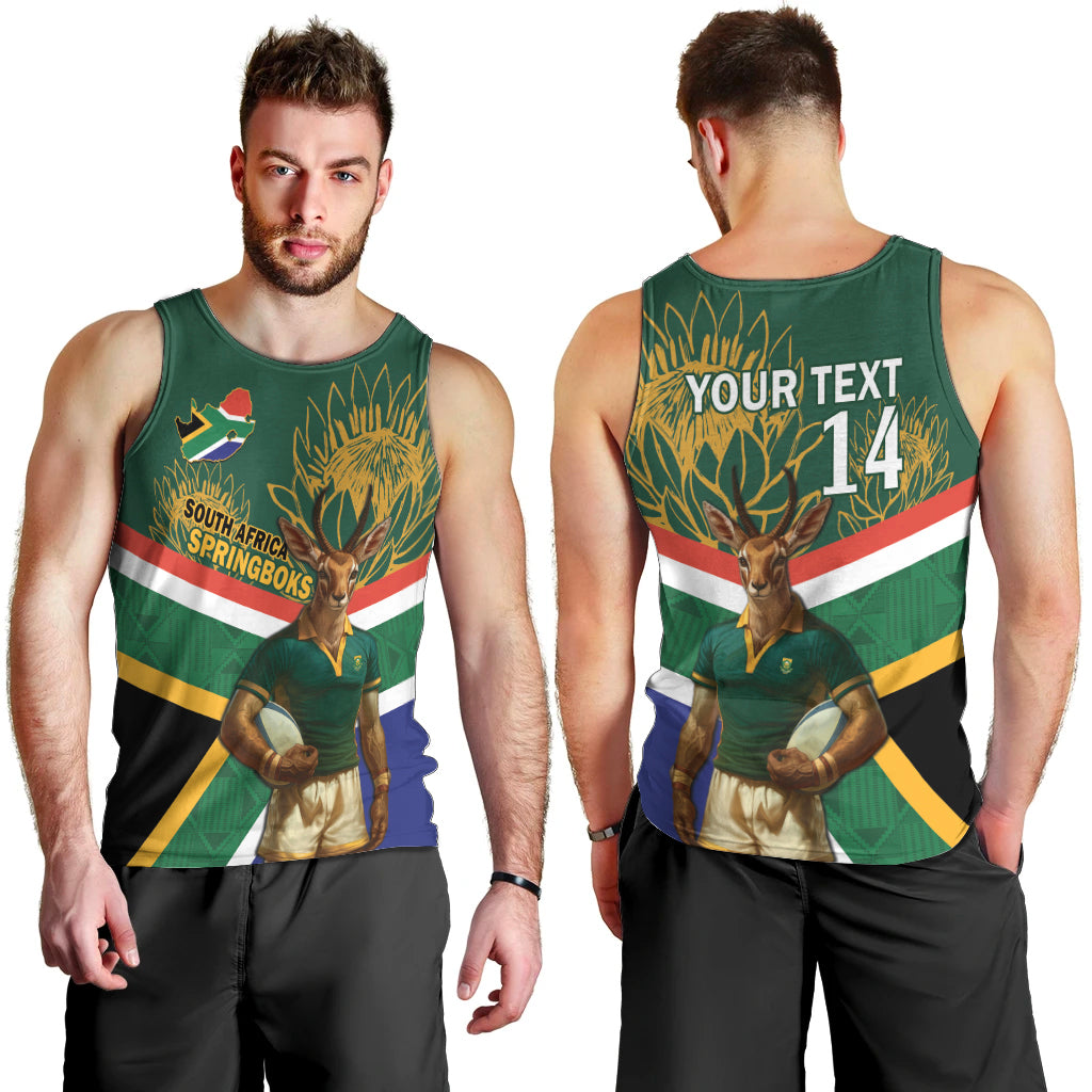 Custom South Africa Rugby Men Tank Top 2024 Go Springboks Mascot African Pattern - Vibe Hoodie Shop