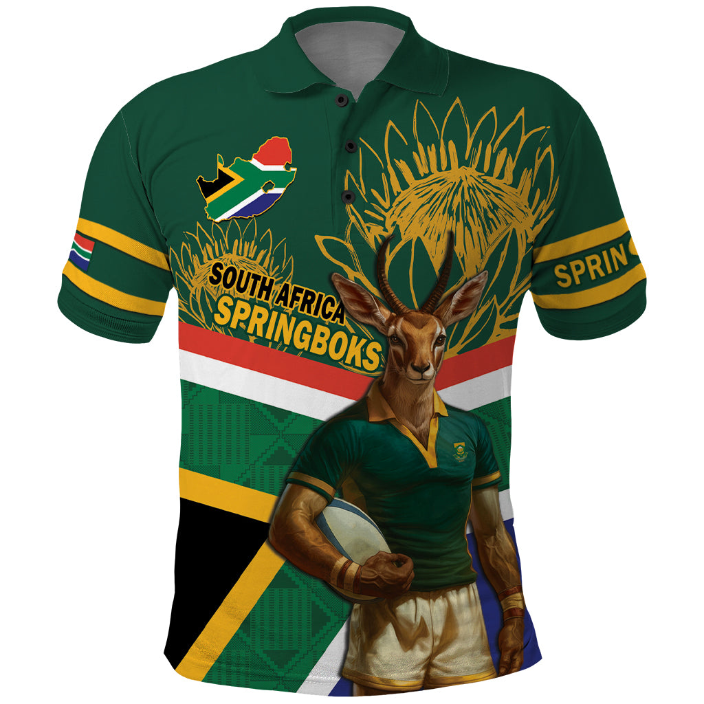 Custom South Africa Rugby Polo Shirt 2024 Go Springboks Mascot African Pattern - Vibe Hoodie Shop