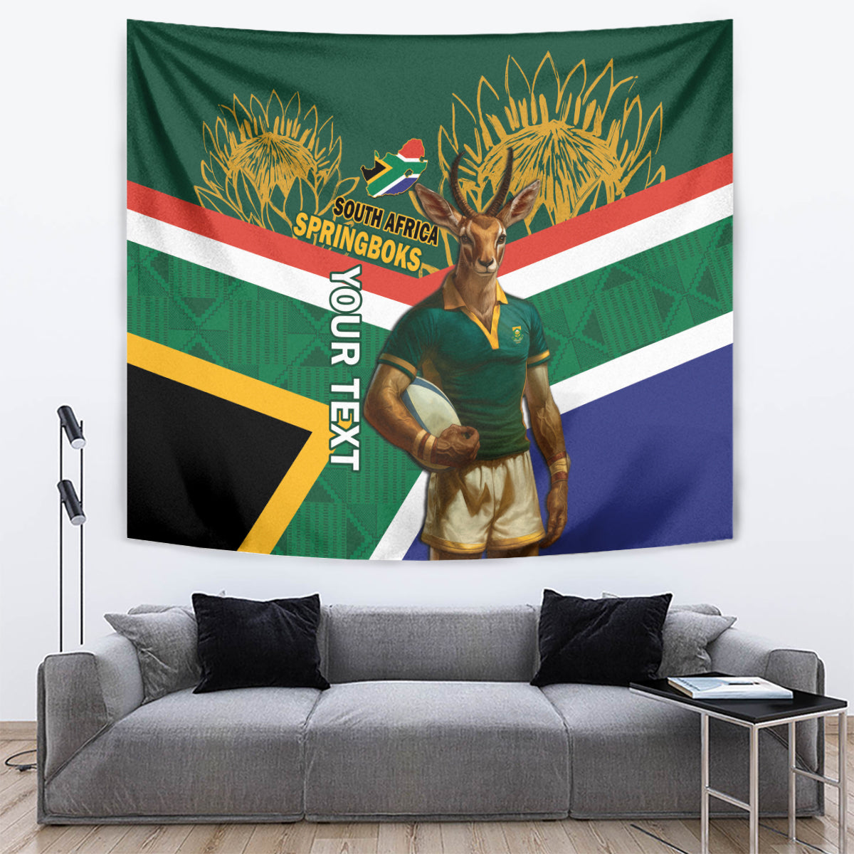 Custom South Africa Rugby Tapestry 2024 Go Springboks Mascot African Pattern - Vibe Hoodie Shop