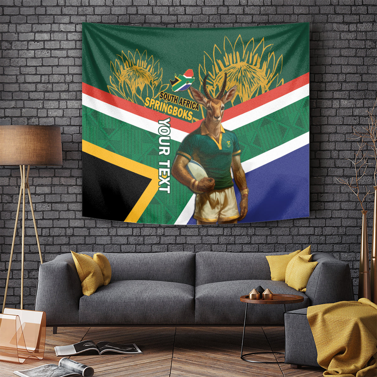 Custom South Africa Rugby Tapestry 2024 Go Springboks Mascot African Pattern - Vibe Hoodie Shop