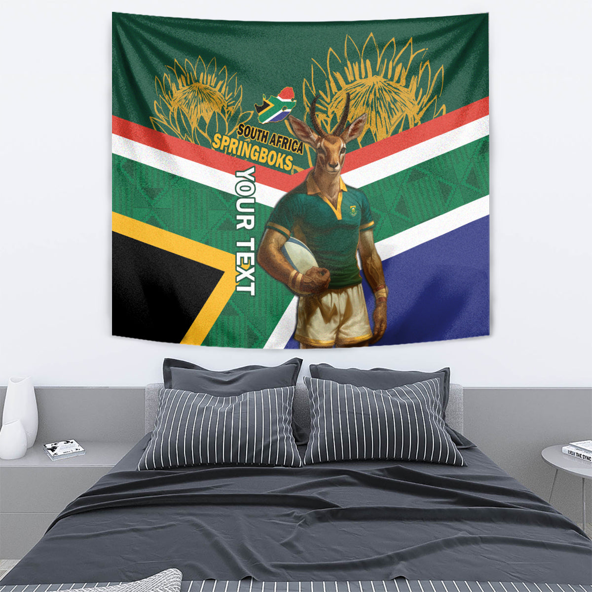 Custom South Africa Rugby Tapestry 2024 Go Springboks Mascot African Pattern - Vibe Hoodie Shop