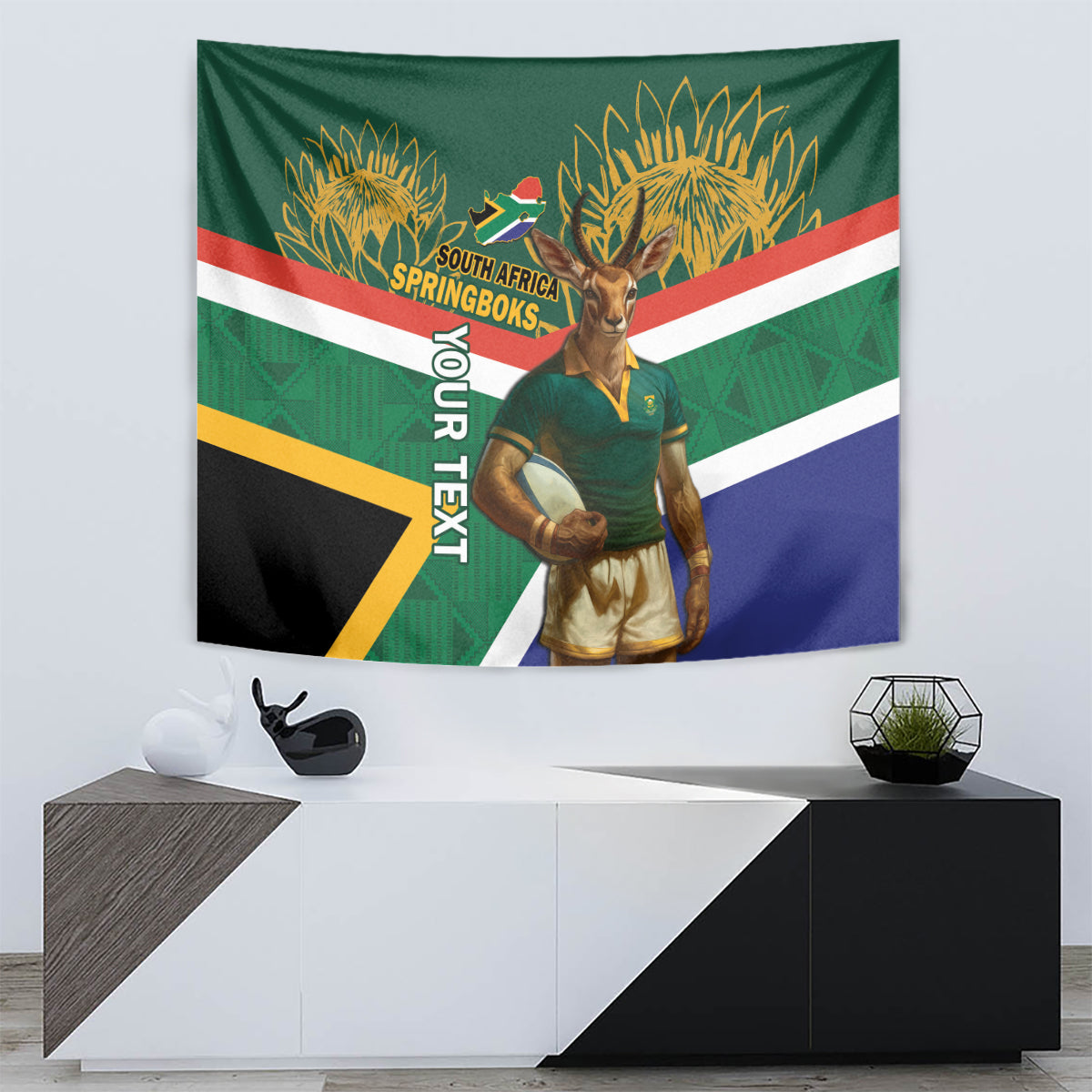 Custom South Africa Rugby Tapestry 2024 Go Springboks Mascot African Pattern - Vibe Hoodie Shop