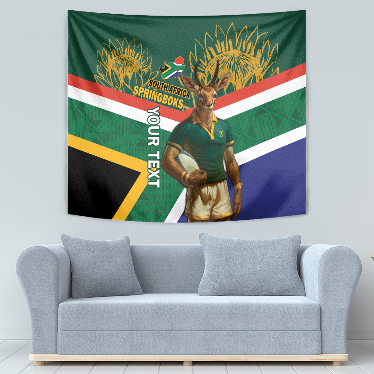 Custom South Africa Rugby Tapestry 2024 Go Springboks Mascot African Pattern - Vibe Hoodie Shop