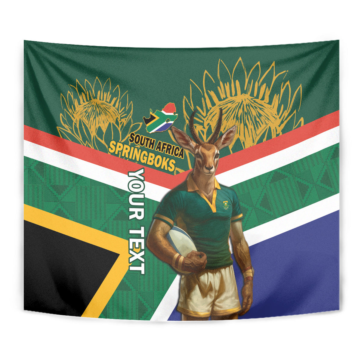 Custom South Africa Rugby Tapestry 2024 Go Springboks Mascot African Pattern - Vibe Hoodie Shop